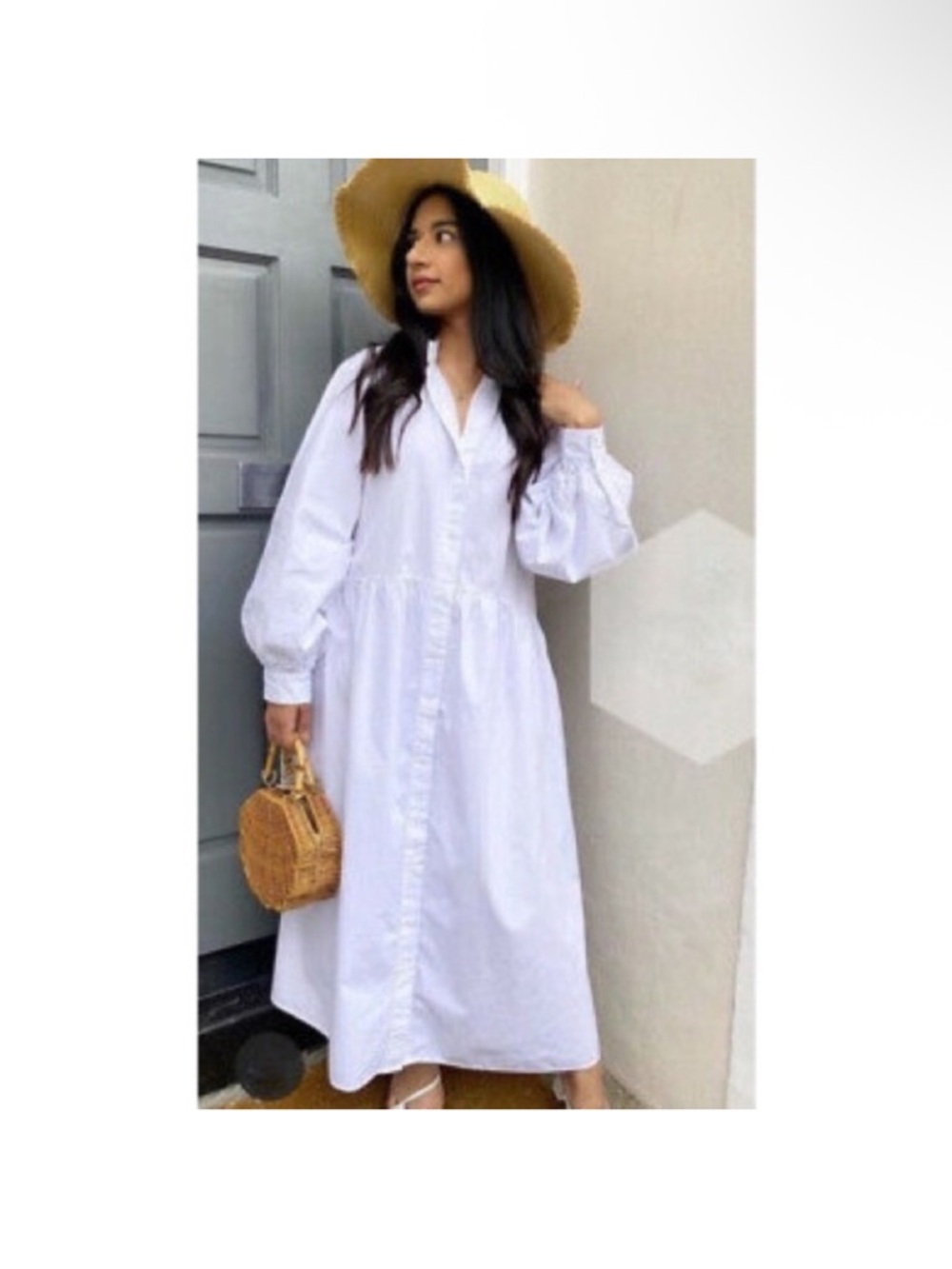 H&M White Long-Sleeve Button-Front Maxi Shirt Dress
